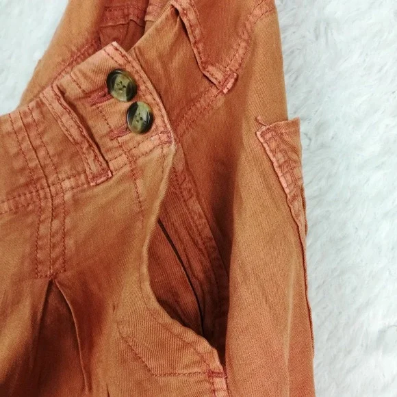 American Eagle Womens Pants Wide Leg Cropped Linen Blend Baggy Burnt Orange 6 - Picture 12 of 12